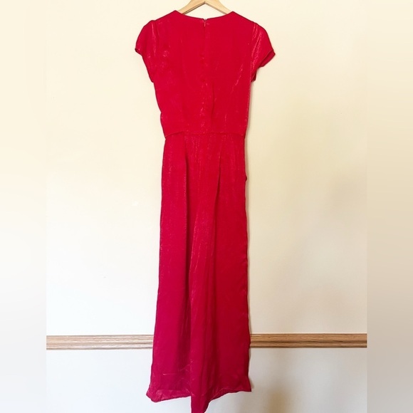 Lulu’s Let Me Entertain You Jumpsuit XS Red Satin Wide Leg - Picture 6 of 11